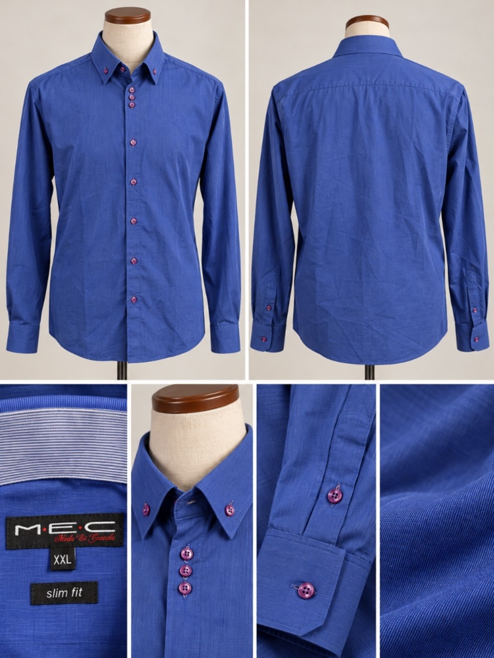 M.E.C. Made in Italy Men’s XXL Slim Fit Blue Dress Shirt 100% Cotton